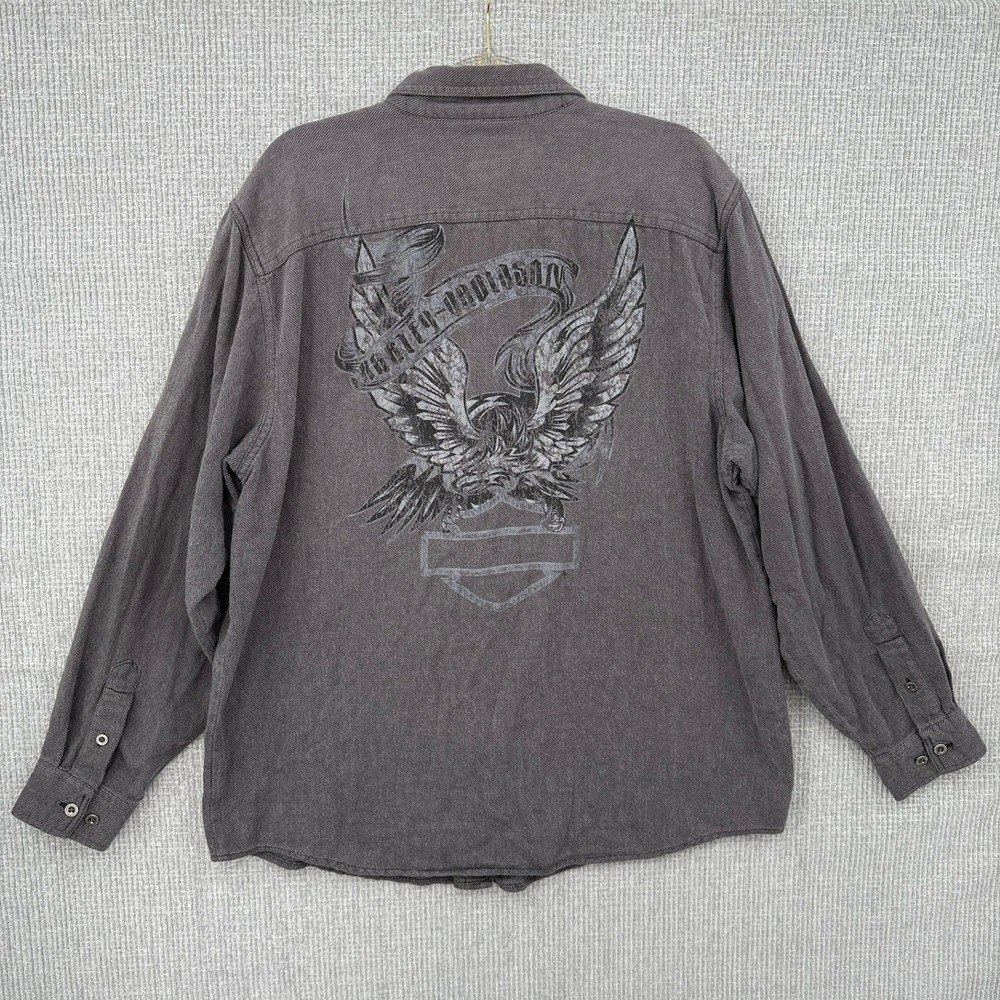 Vtg‎ Harley-Davidson Eagle Graphic Button Up Shirt Sz Tall XL Gray  Heavy Weight